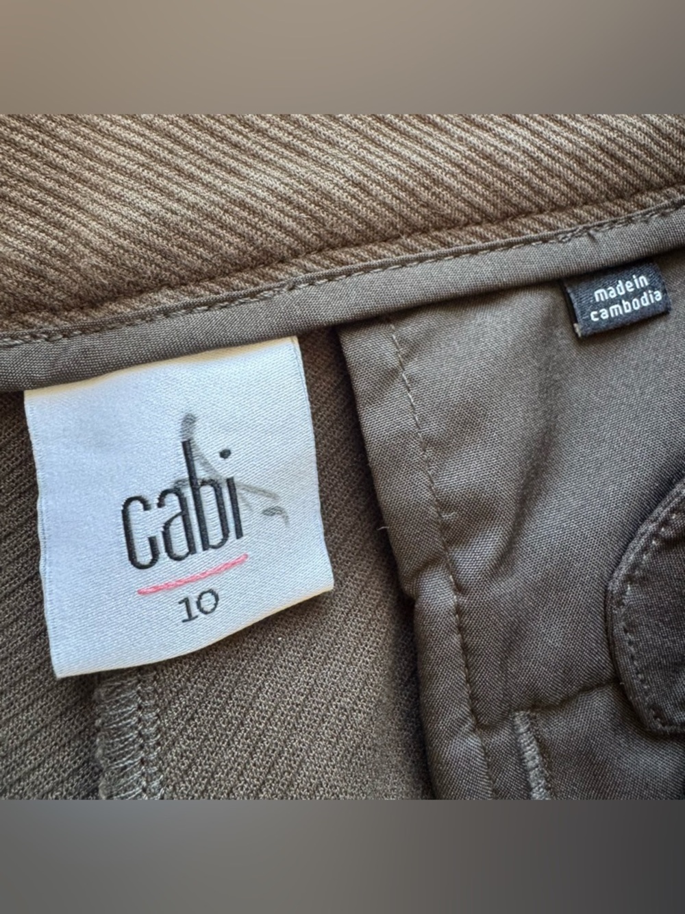 Cabi Academy Trousers Wide Leg High Rise Rib Ponte Olive Green Wren 4132R - Picture 11 of 13